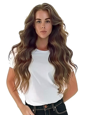 #4/8 Santorini Highlighted|Luxury Russian Remy Human Hair, Double Drawn, Tape Extensions