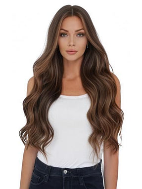 #4/8 Santorini Highlighted|Luxury Russian Remy Human Hair, Double Drawn, Tape Extensions