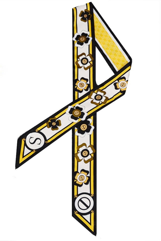 Twilly/Fashion Scarf/Scarves – Black And Yellow, Flower Print Twilly/Fashion Scarf/Scarves – Black And Yellow, Flower Print
