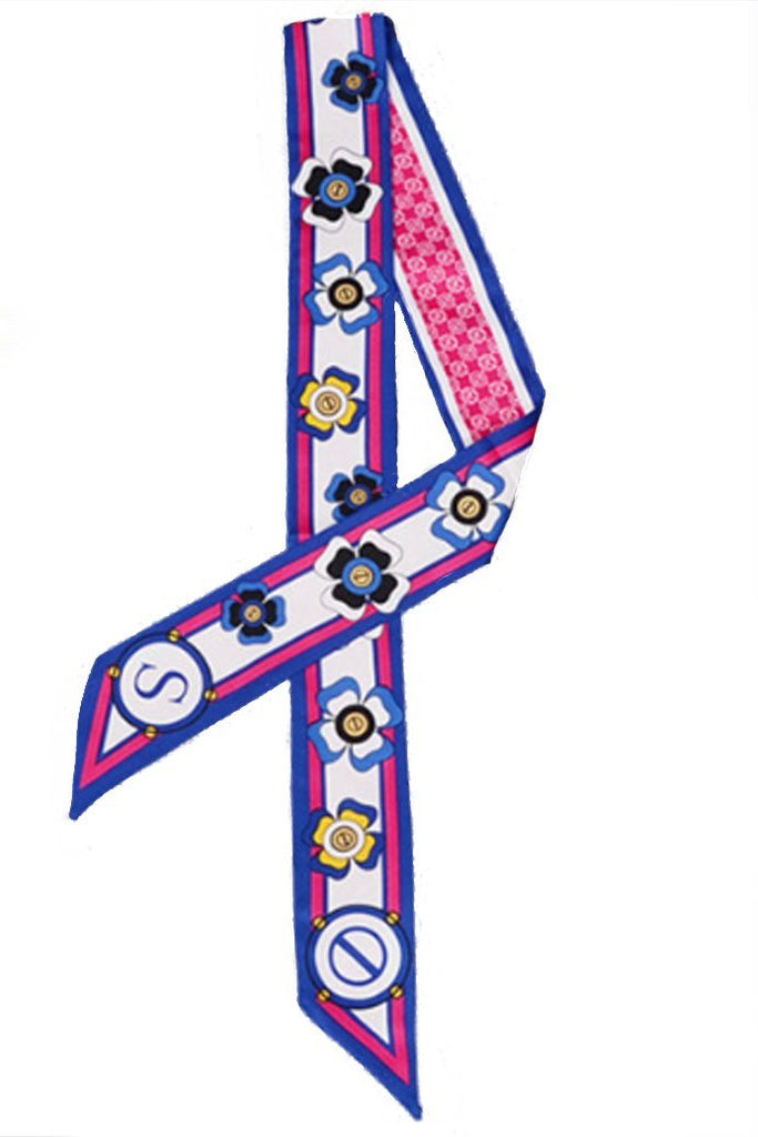 Twilly/Fashion Scarf/Scarves – Deep Blue And Red, Flower Print Twilly/Fashion Scarf/Scarves – Deep Blue And Red, Flower Print