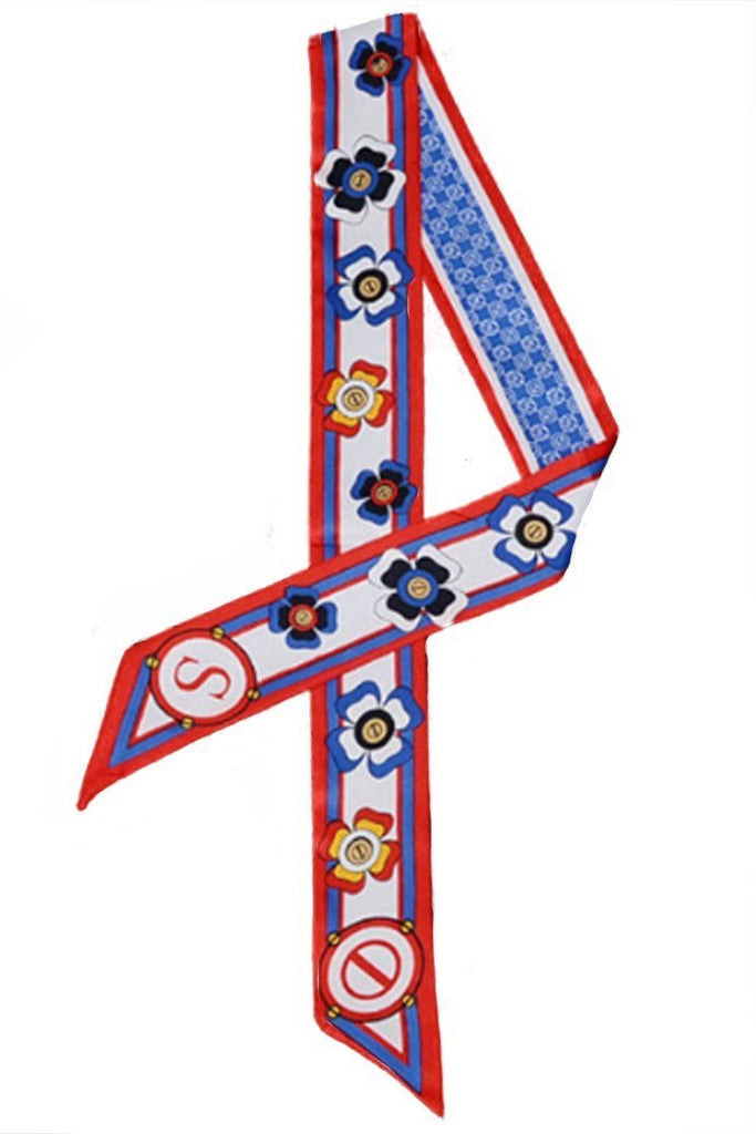 Twilly/Fashion Scarf/Scarves – Red And Blue, Flower Print Twilly/Fashion Scarf/Scarves – Red And Blue, Flower Print
