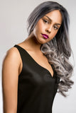 oh dear dolly – Becca Lace Front Wig, Synthetic Hair, Curly, Long, #T1 + Medium Grey Ombre Black